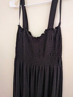 Green Envelope Tiered Maxi Dress Black Smocked Bodice Ruffle Straps XL Boho